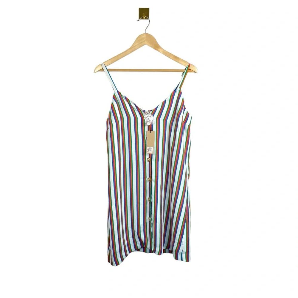 NWT Gilli Rainbow Stripe Button Front Mini Sundress Multicolor Size S